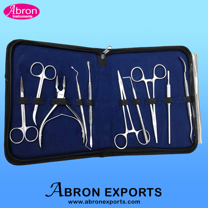 Dental Dissection Dissecting Instruments Set in Zip Pouch Scissors Forceps Extractor Needle Scraper Abron ABM-1521-DT 