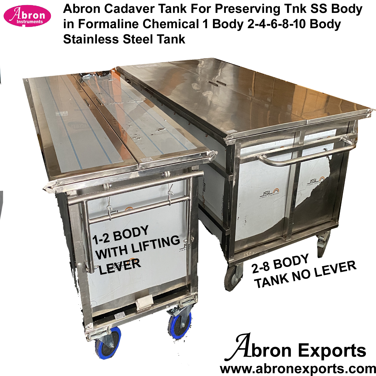 Cadaver tank 2 body-4-8-10-8 body stainless steel with top cover and wheels ss abron ABM-3550CS10