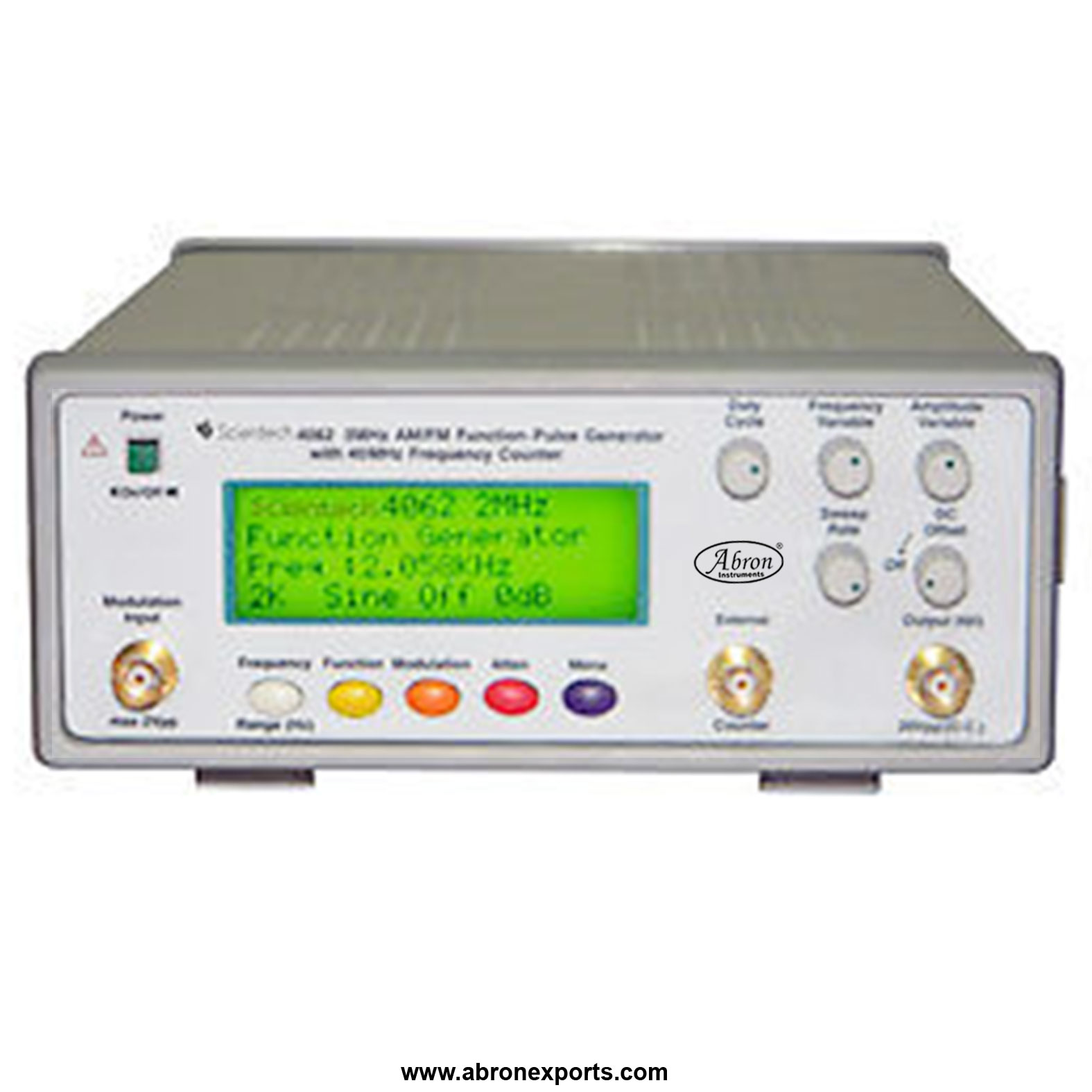 Pulse Generator Counter 0.3 to 3MHz Digital Sine, Square, Triangle, Ramp, Pulse, DC, AM  FM Modulation, PWM, PAM internal sweep 	Frequency counter 40MHz Abron AE-1264D	