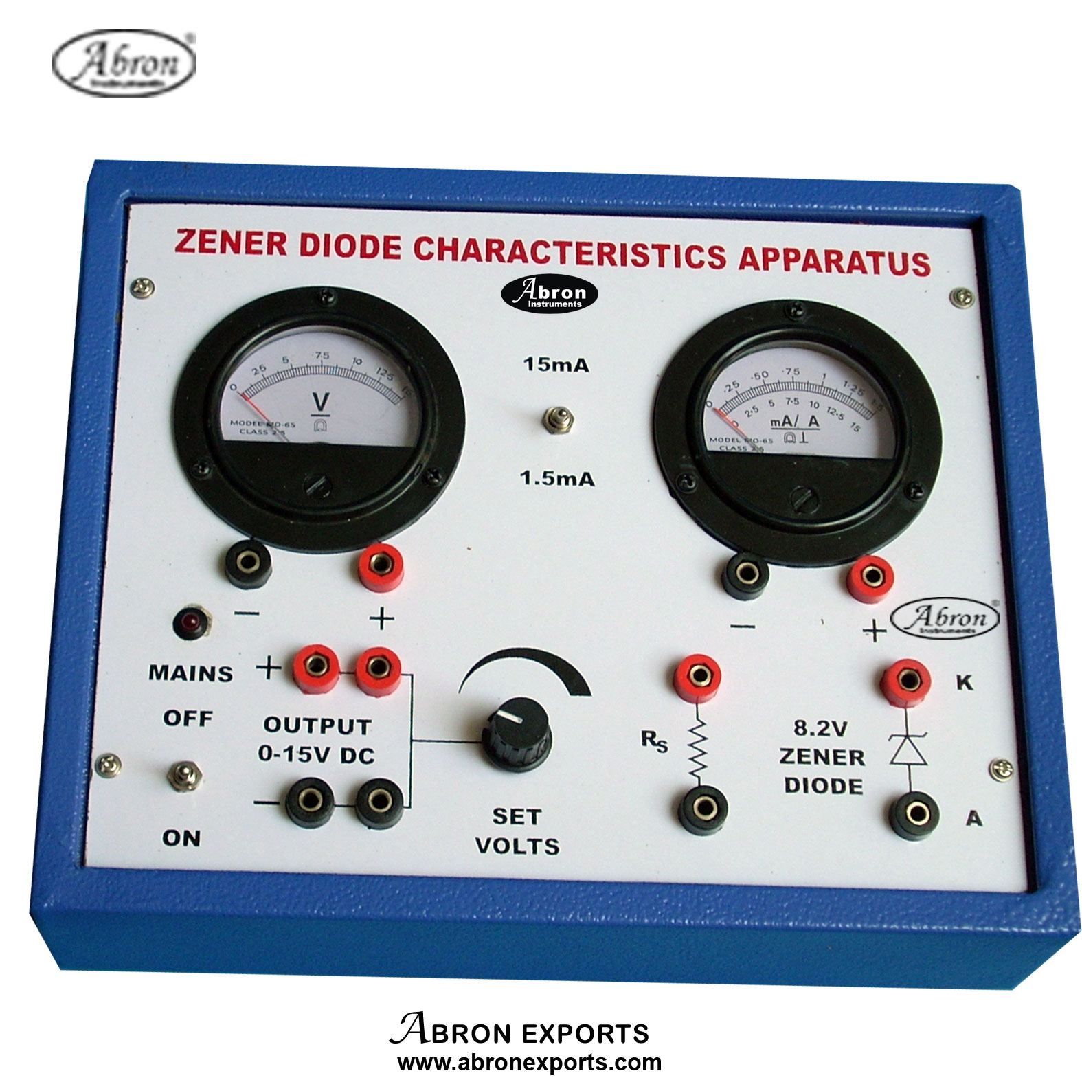Zener diode  characteristics Apparatus with 2 meter with power supply Abron