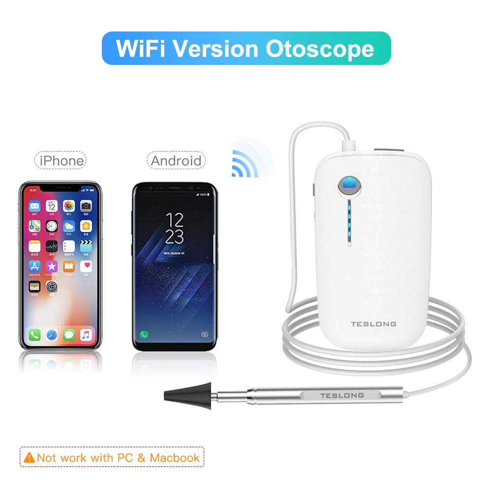 Otoscope digital camera Wifi 2200 mAh Endoscope with 5.5mm Ultra-Thin Digital Camera for Auditory System, HD Wireless Ear Inspection Camera for  ABM-2210DWiOS and Android Devices.