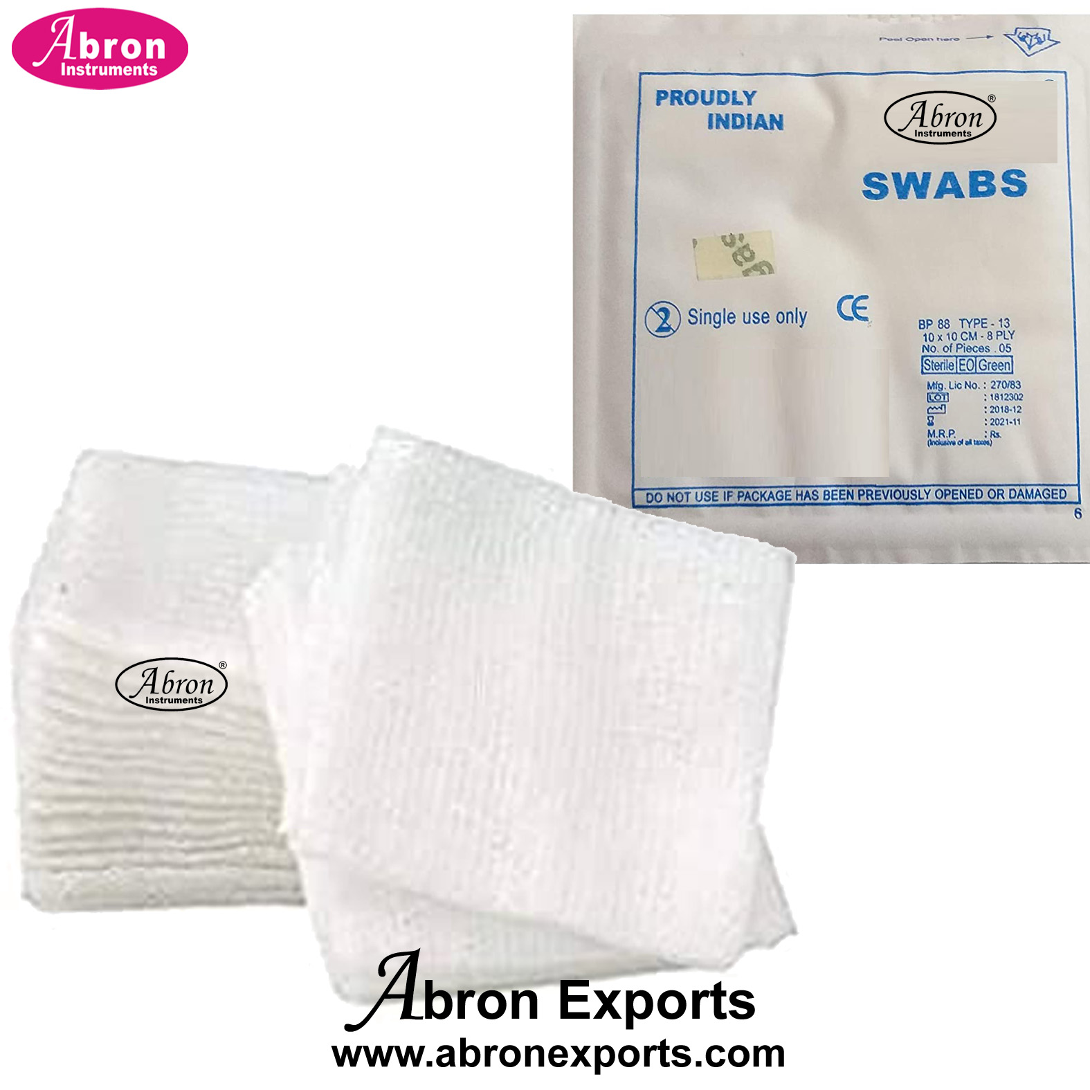 Swab Gauze cotton sterile 8 ply or 12ply 7.5cm or 10x10cm  5x5cm pack of 10pc or 100 or 50 medical first aid ABM-552-GW
