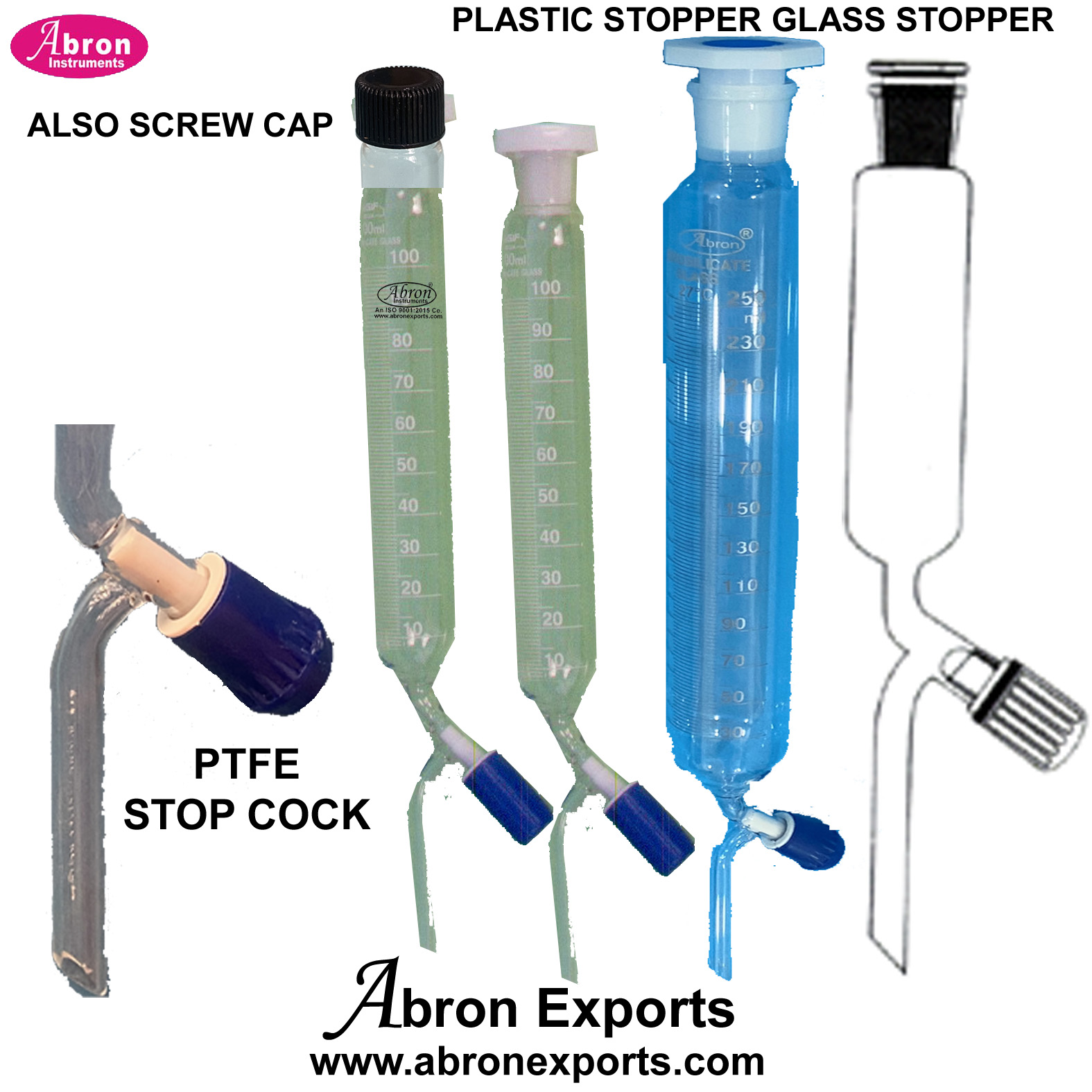 EC-246 Funnel Separating Cylindrical Graduated 100ml or 250ml glass Abron