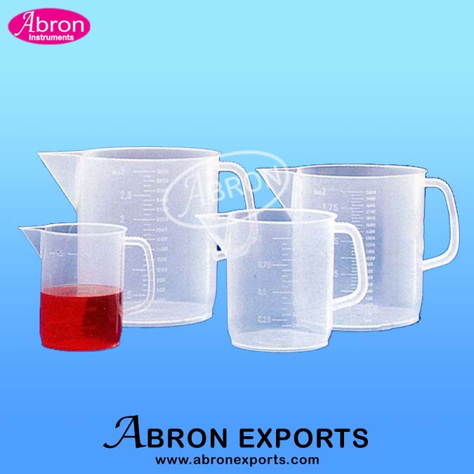 Beaker Euro Design Clear plastic Polypropylene  	moulded excellent clarity good chemical resistant Autoclavable prominently raised graduation out side surface. Pouring tapered spout Polypropylene AC-5