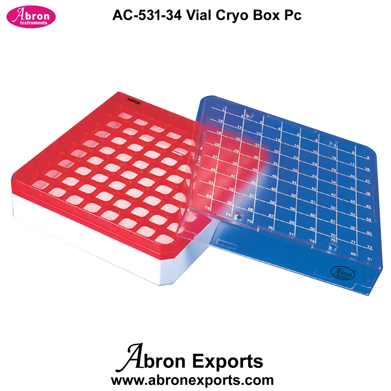 Cryo Vial Box (Pc) Polycarbonate Cap 100pc 1ml  or 1.8ml pack of 4pc Abron AC-531-CVB1H1
