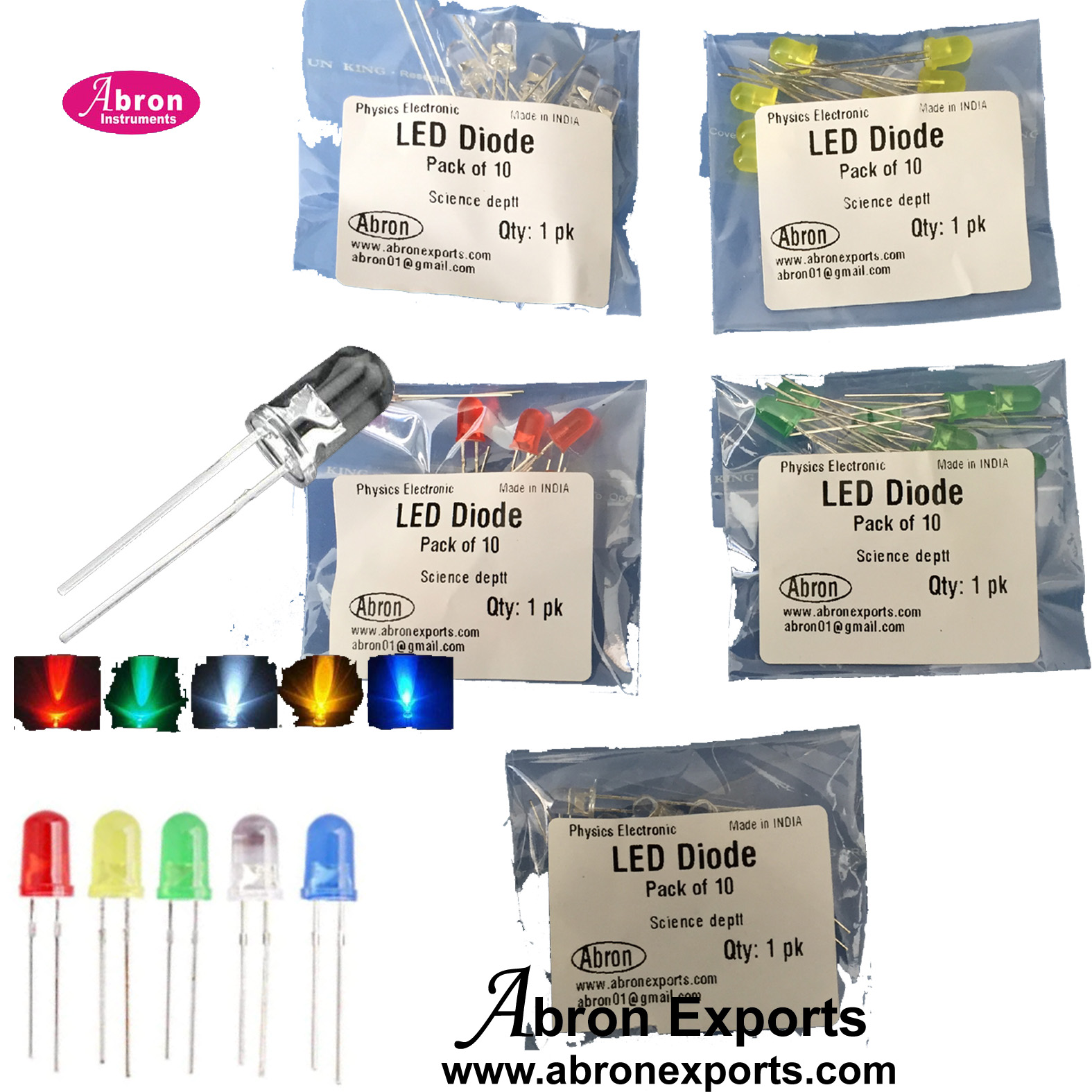 LED Pack Reg Blue Green Yellow White Pack of 100 2 limb 3-4VDC Electronic circuit board spares abron AE-1224LEDK