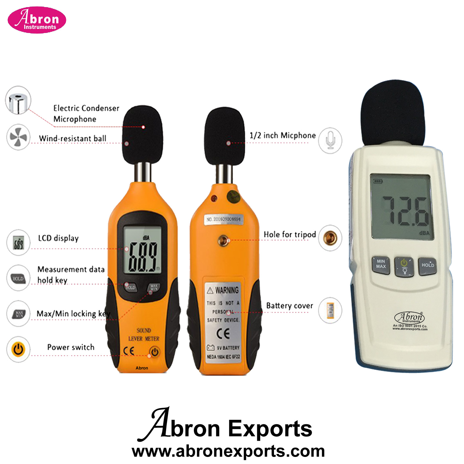 Sound Level Meter Digital LCD Audio noise measuring Range 30-130db with microphone portable Hold Max Min 9V battery AE-1328A