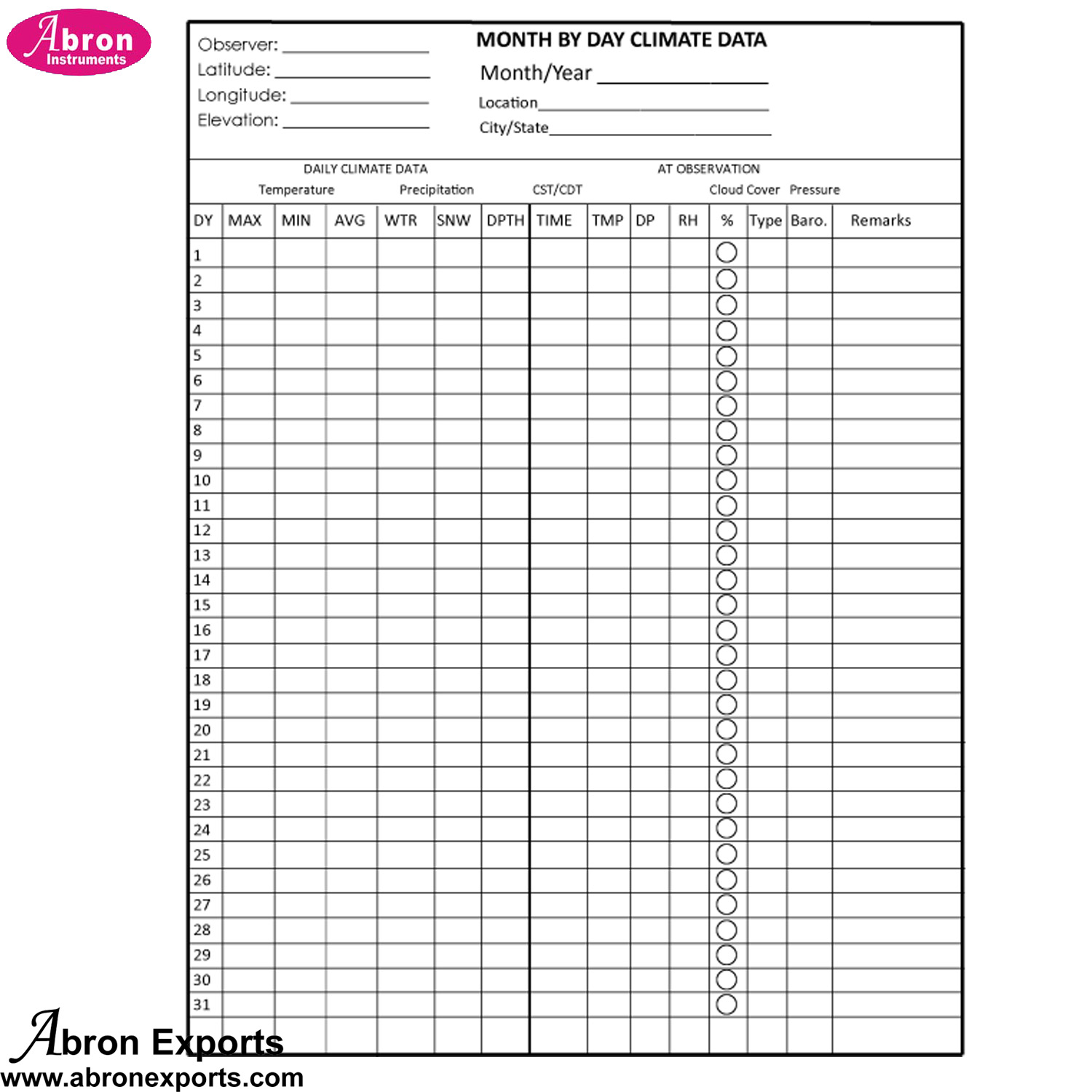Weather report chart monthly daily report map recording chart abron pack of 30 AM-130EM