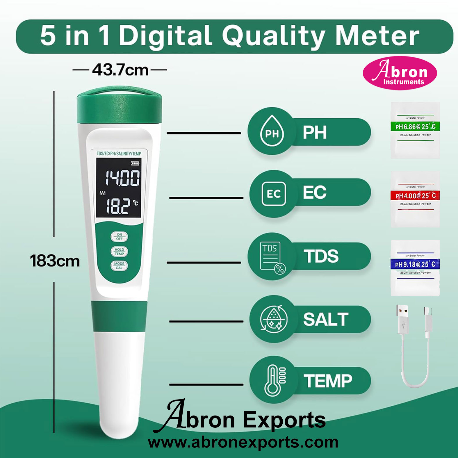 Digital pH EC TDS Salinity 2700-3400ppm Temperature Probe Accurate ...