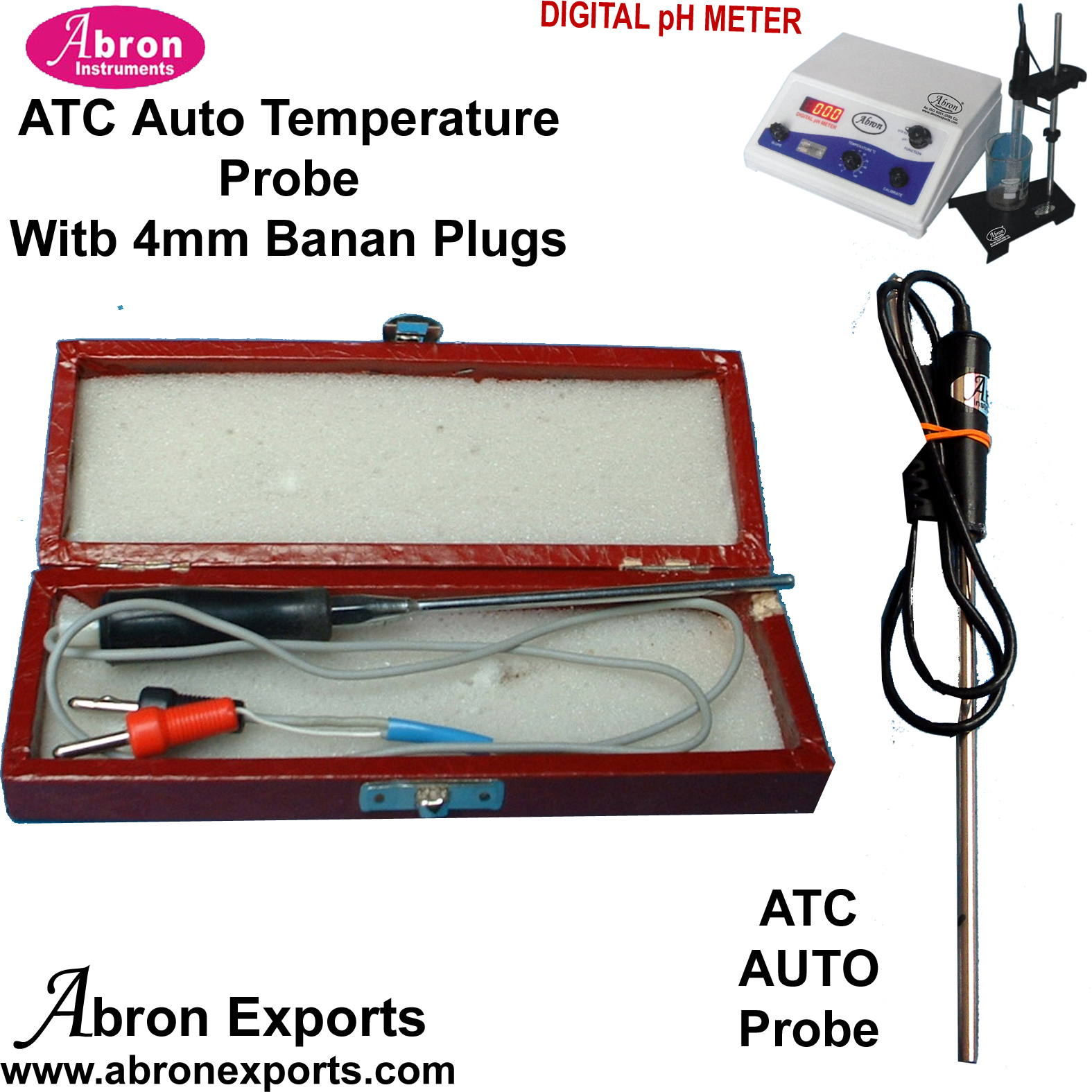 Digital pH Meter Spare ATC Auto Temperature Probe With Two 4MM Banana ...