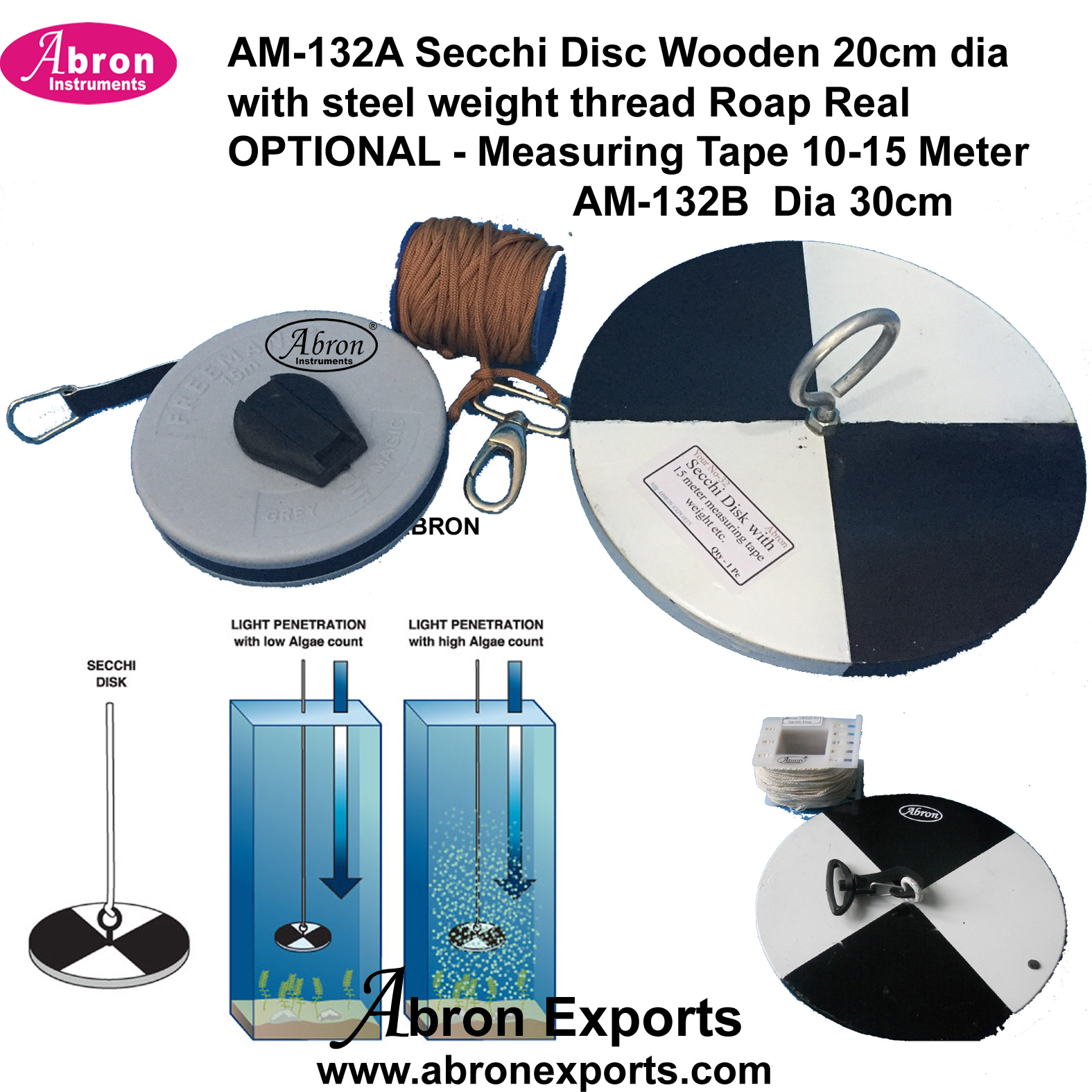 Secchi disk dia 20cm wooden with steel weight rope thread 15 meter ...