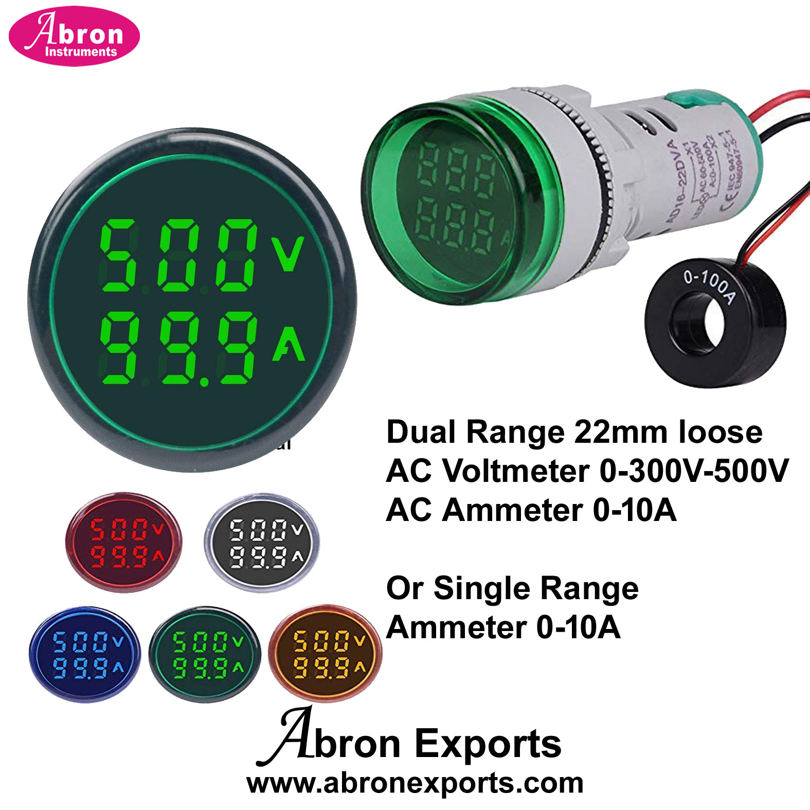Meter Panel 22mm Round Digital Dual-Range AC Voltmeter 0-500V AC ...