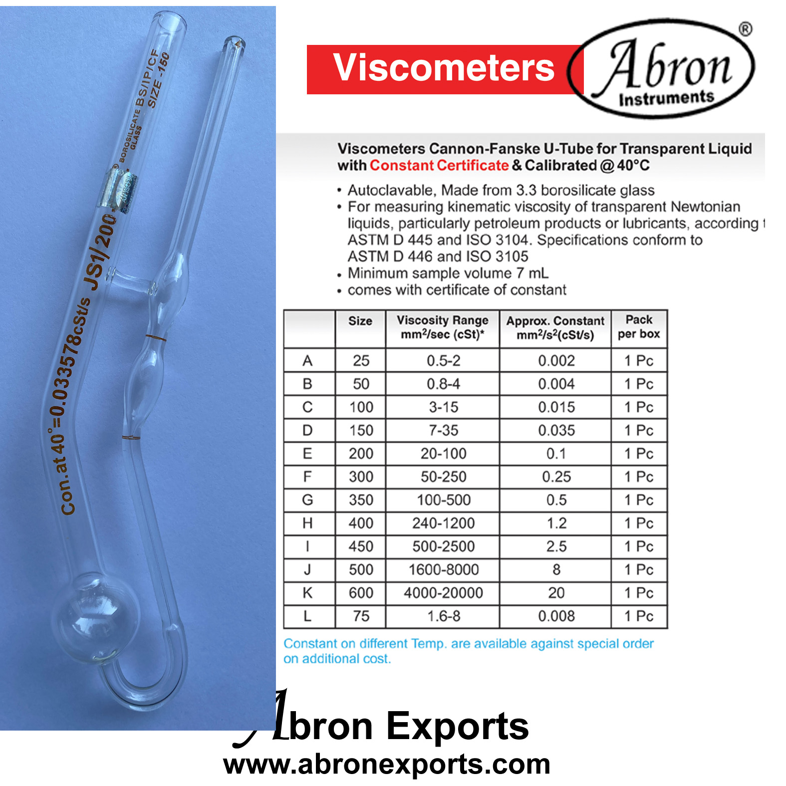 U-Tube Capillary Viscometer 1831 Type - Glass Fluid Viscosity Measurement Tool 0.5mm Capillary